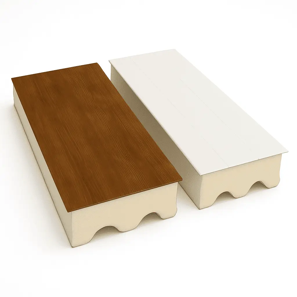 Paneles Sandwich Teja Parte de abajo de Madera y Blanco